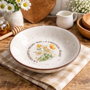 Vintage Speckled Farmhouse Inspirational Bowl Cottagecore Country Kitchen Floral